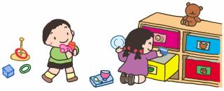 子ども2人が片付けているカット