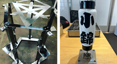 左写真は、墨田区に寄贈したアルコールスタンドで、右写真は、タレントKONISHIKIさんの40周年記念品。