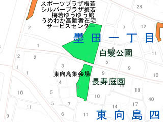 長寿庭園公園（東向島四丁目8番20号）の案内図