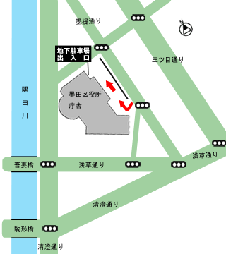 庁舎駐車に入るためのアプローチ図面